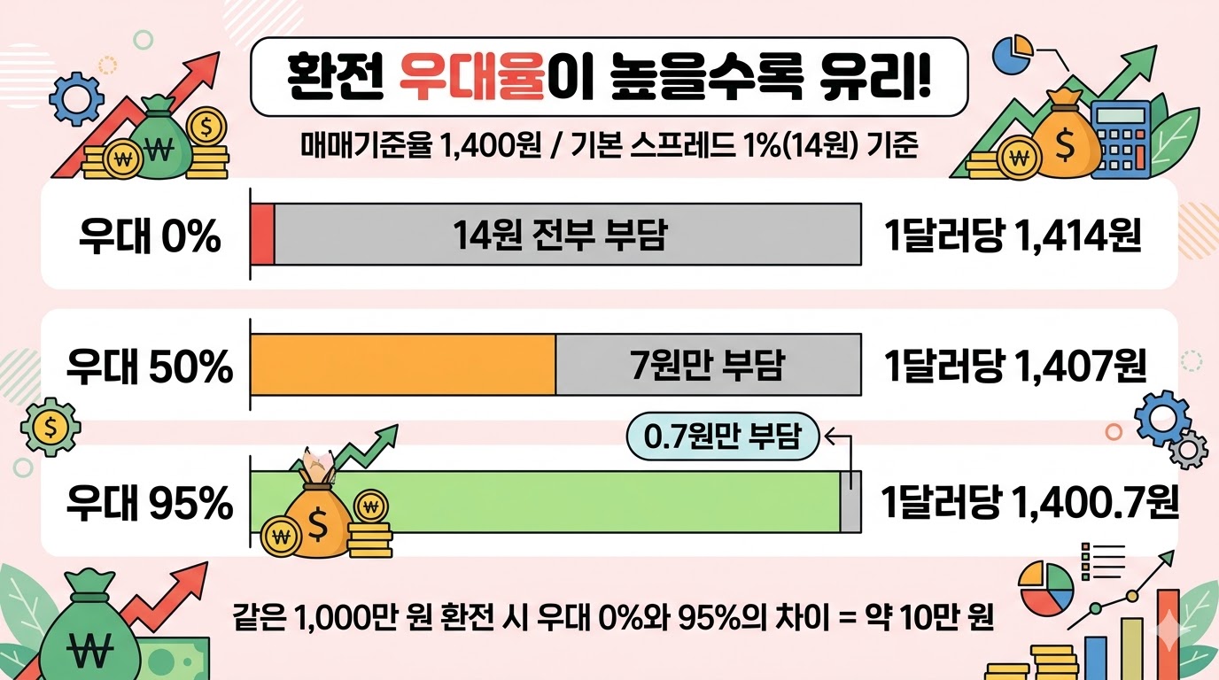 환전 우대율 개념 설명 인포그래픽 우대율이 높을수록 유리