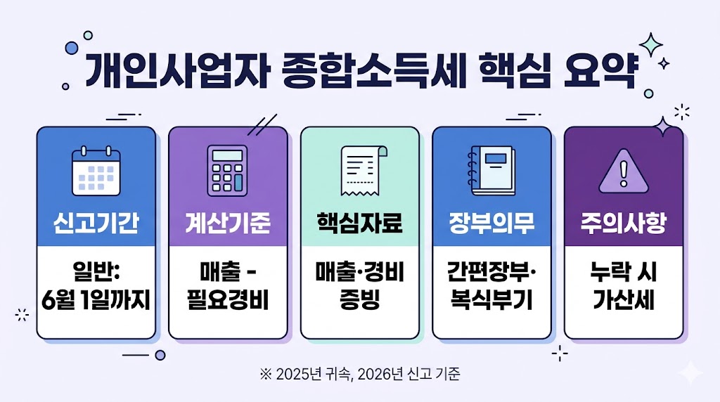 개인사업자 종합소득세 신고 핵심 요약 인포그래픽