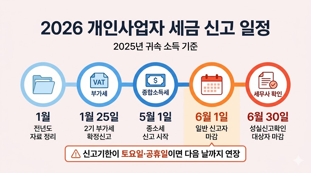 2026 개인사업자 종합소득세 신고기간 타임라인 인포그래픽