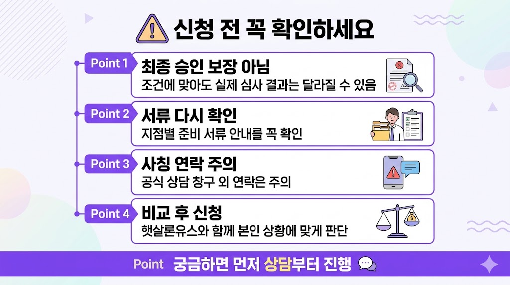 청년 미래이음 대출 신청 전에 확인해야 할 주의사항 인포그래픽