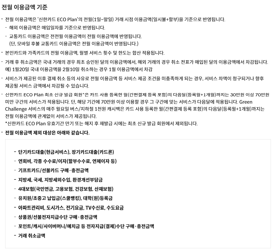 전월 이용금액 기준과 신규 발급 회원 우대